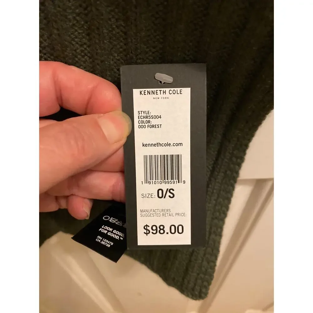 Kenneth Cole Ribbed Knit Winter Scarf Olive Green Long Warm NWT OS