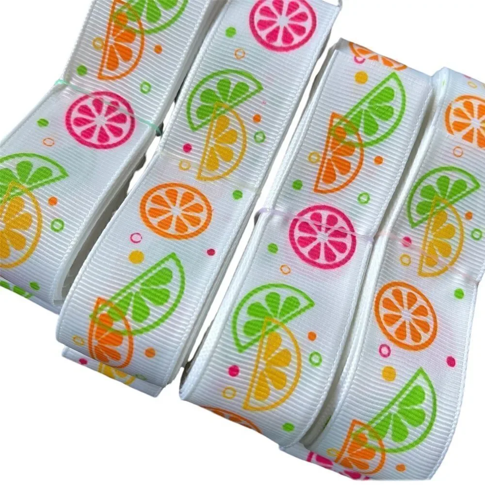 Grosgrain printed ribbon 7/8” 5 yards citrus neon fruit summer lemon lime orange