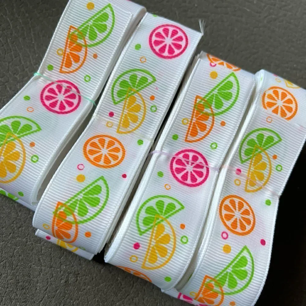 Grosgrain printed ribbon 7/8” 5 yards citrus neon fruit summer lemon lime orange