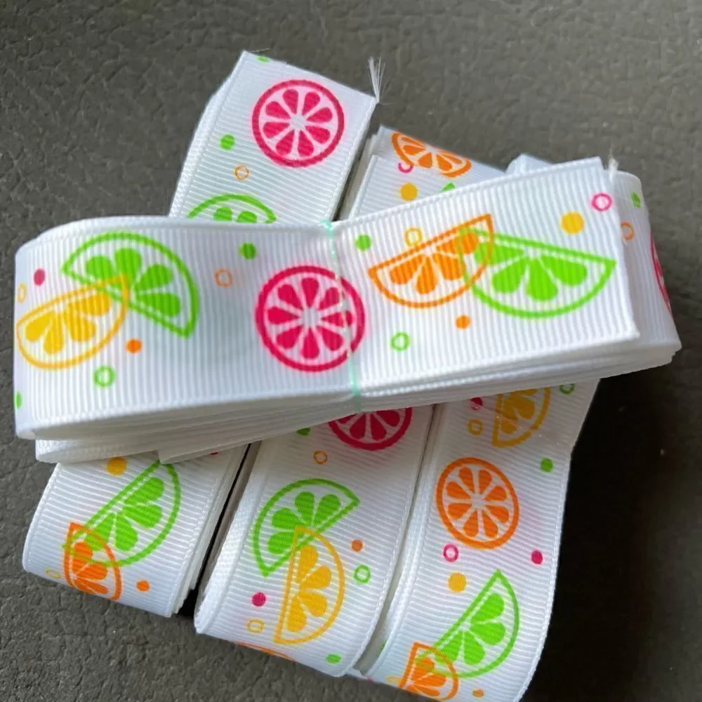 Grosgrain printed ribbon 7/8” 5 yards citrus neon fruit summer lemon lime orange