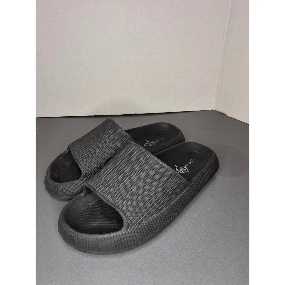 Mens Black Cloud Slides Platform Foam Sandals Textured Comfort M7/W8