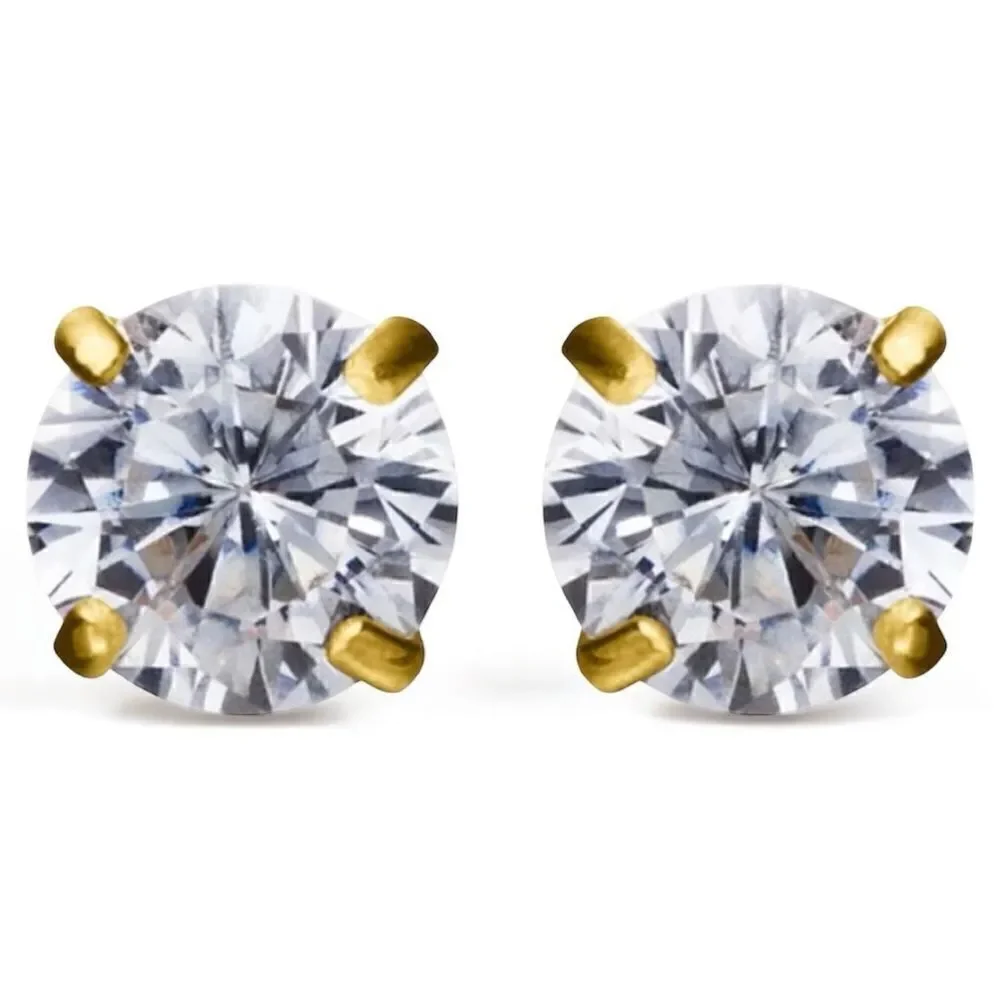 Children’s 925 Gold Zirconia Stud Earrings – One Missing Back