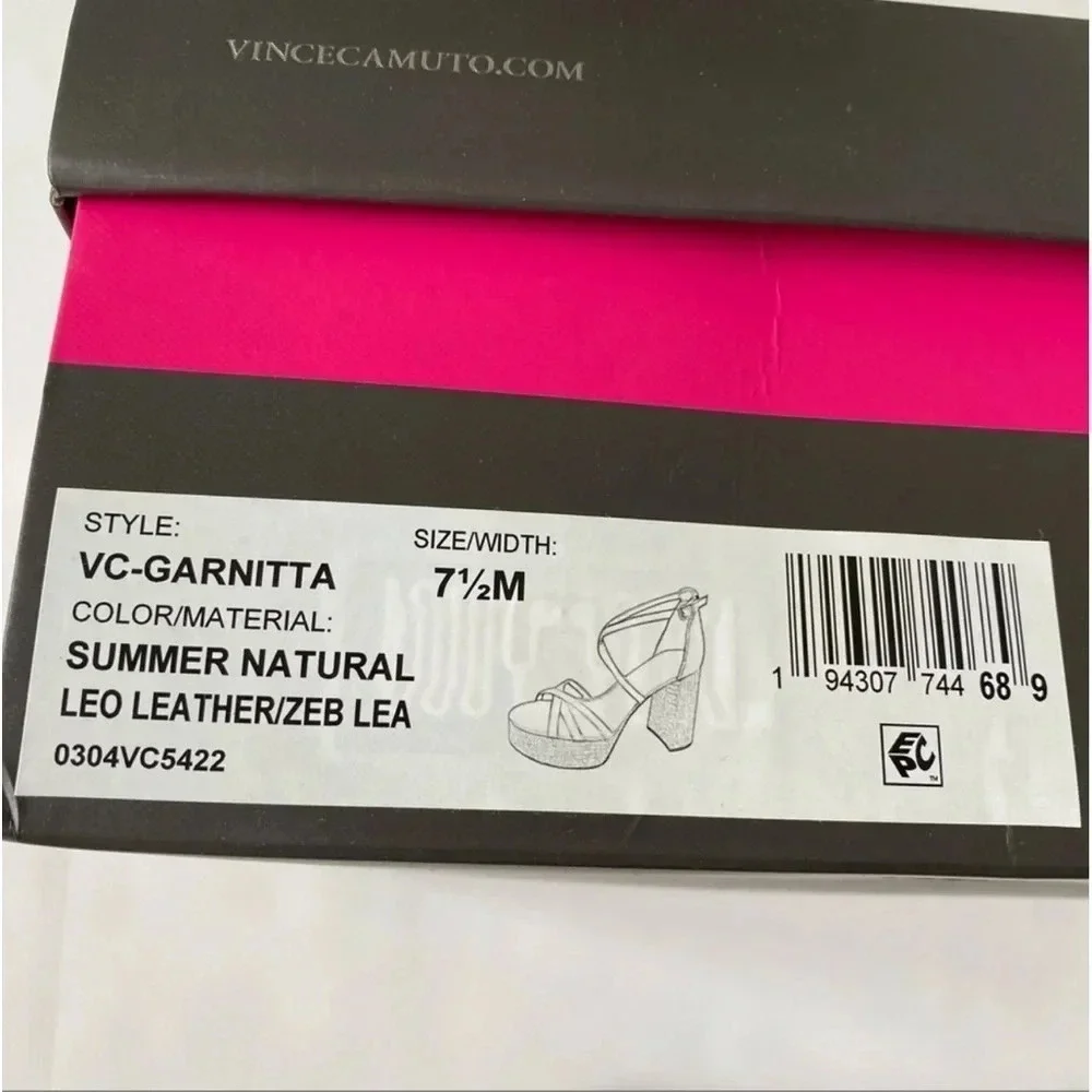 New Vince Camuto Garnitta Strappy Platform Sandals Size 7.5 Summer Natural zebra
