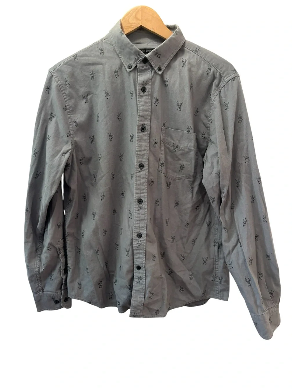 Banana Republic Deer Western Flannel‎ Luxe Button Down Mens Size Medium Grey