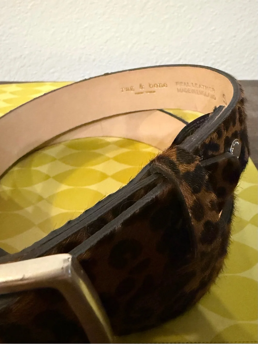 Rag & Bone Leopard Print Haircalf Belt with Silver Buckle Sz S
