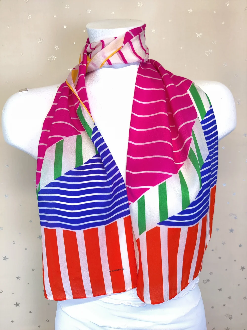 Vintage Liz Claiborne Scarf 10 x 52 Geometric Stripe Colorblock Wearable Art