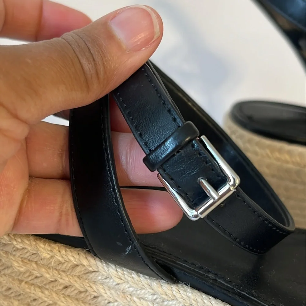 Marc Fisher Black Leather Ankle Strap Studded Wedge Sandals Sz‎ 7