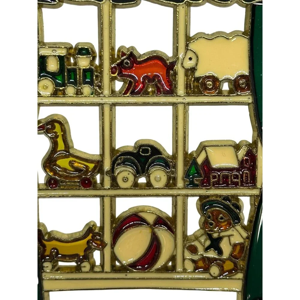 VTG‎ Enamel Metal Christmas Ornament Window Toys Design Theme Square Suncatcher