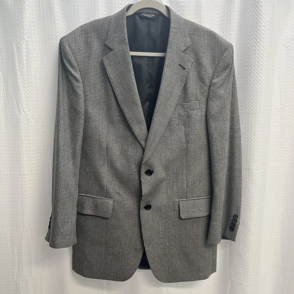 Jos.A Bank‎ Men's Silk Wool Blend Black Glen Plaid Blazer 40R Old Money