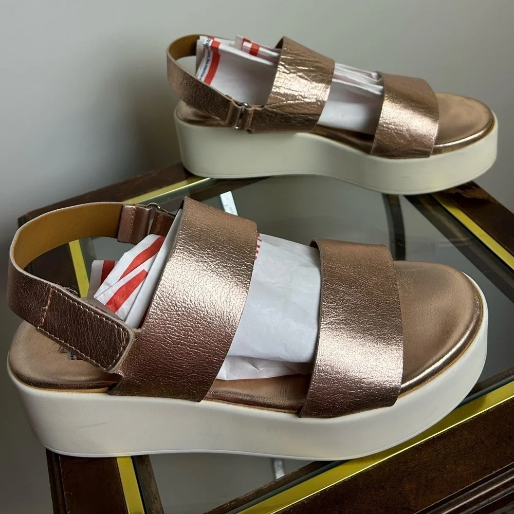 Steve Madden Made in‎ Italy Platform Sandals Women 9 Bronce leather casual chic