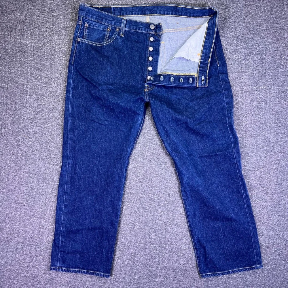 Levis 501 Jeans‎ Mens 40x30 Dark Blue Classic Original Straight Button Fly Denim