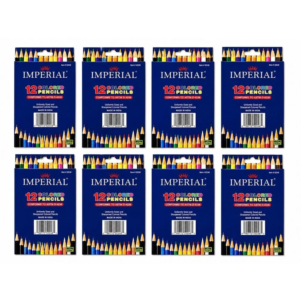IMPERIAL 12 PACK ASSORTED COLORED PENCILS NEW WOOD FREE NATURE FRIENDLY 8 Lot