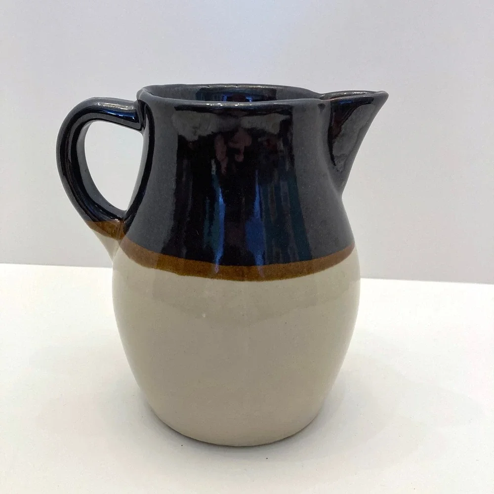 Roseville RRP U.S.A. Pottery Cream & Dark Brown Stoneware Pitcher Signed 5.75