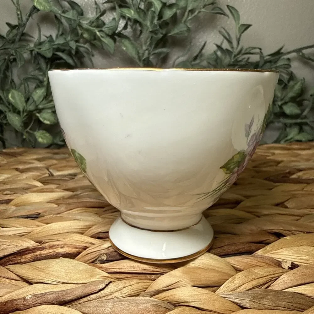 Tuscan Birthday Flowers Bone China Teacup & Saucer Violet Floral England Vtg