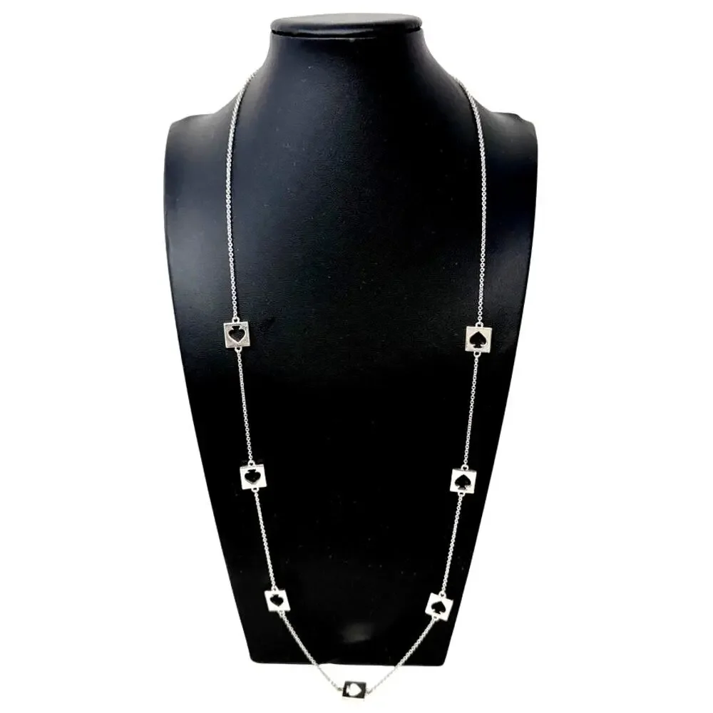 Kate Spade Hole Punch Square Logo Silver Tone Flapper Opera Station Necklace 32