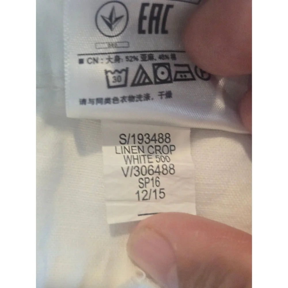 Banana Republic Linen Crop Pants Women 4P White Cuffed Button‎ Tab Trousers
