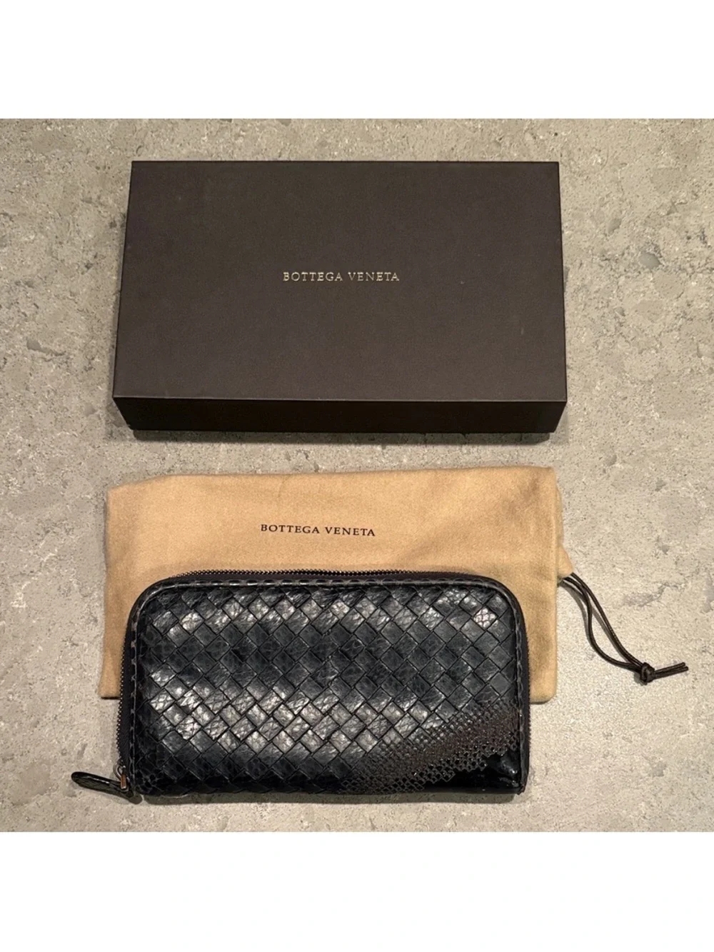 Bottega Veneta Black Intrecciato Leather Pouch