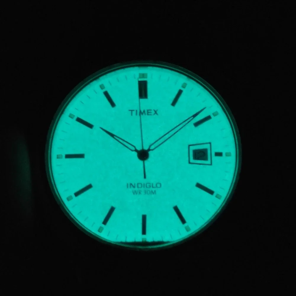 Vintage 2010 Timex Indiglo‎ Date 37mm Mens Quartz Watch New Woven Wool Strap