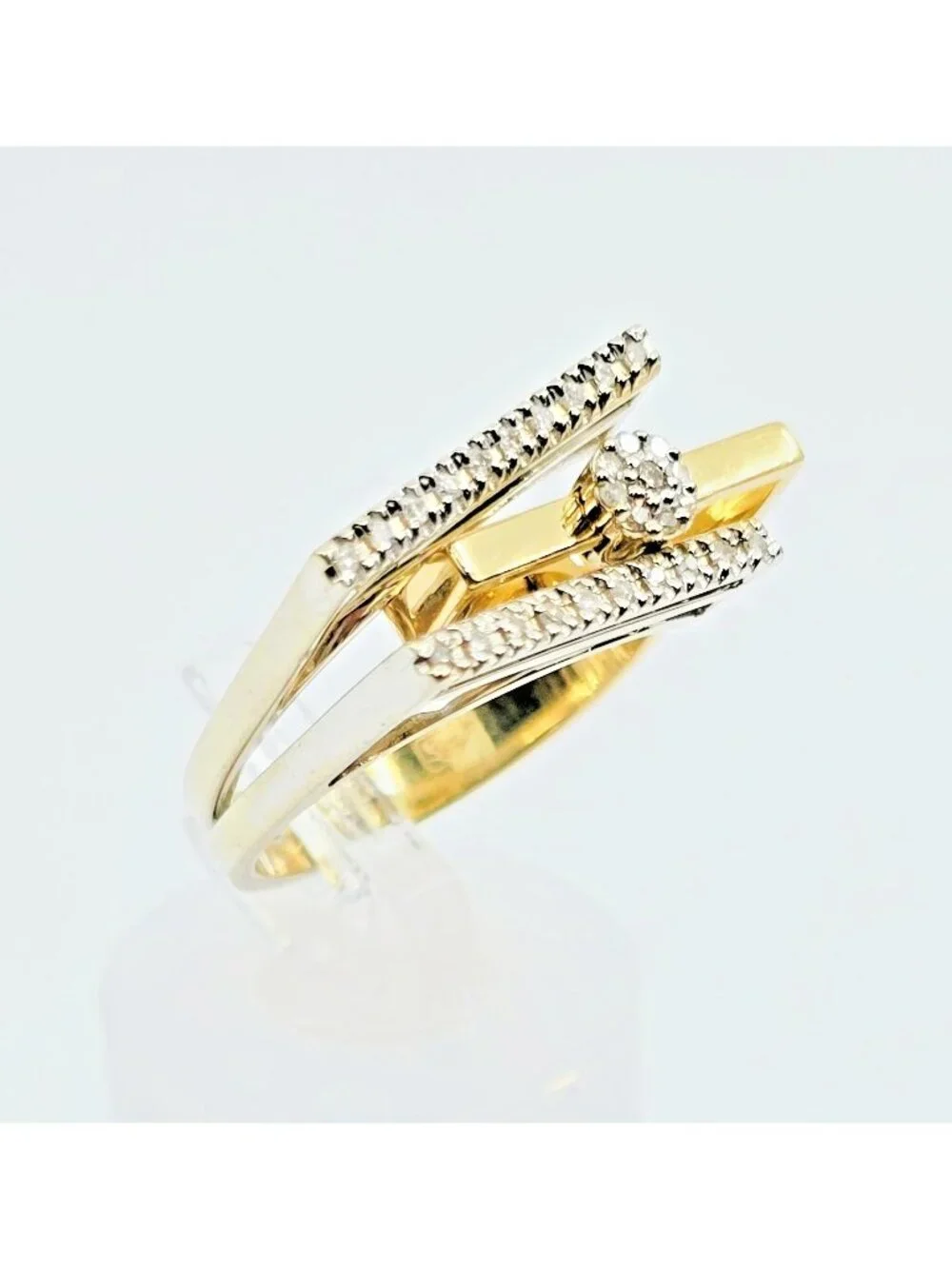 Unique 14K Solid Two Tone Multi Color Gold Ladies Motion Diamond Ring - Size 6.5