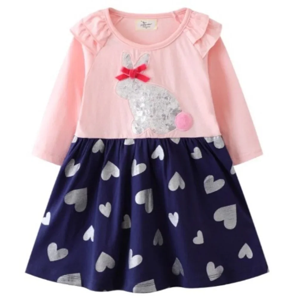 Sequin Easter Bunny Rabbit Girls Pink Long Sleeve Dress