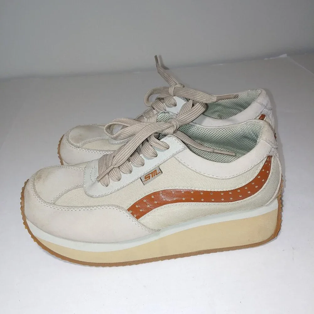 Steve Madden Ralli Platform Sneakers Nubuck Canvas Lace Up Size 7.5 Cream