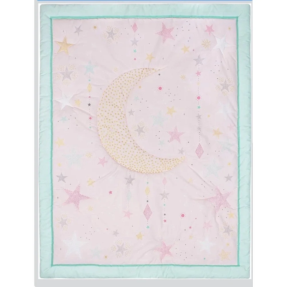 Just Born Pale Pink Crescent Moon & Unicorns Baby Bedding Set Love & Sugar