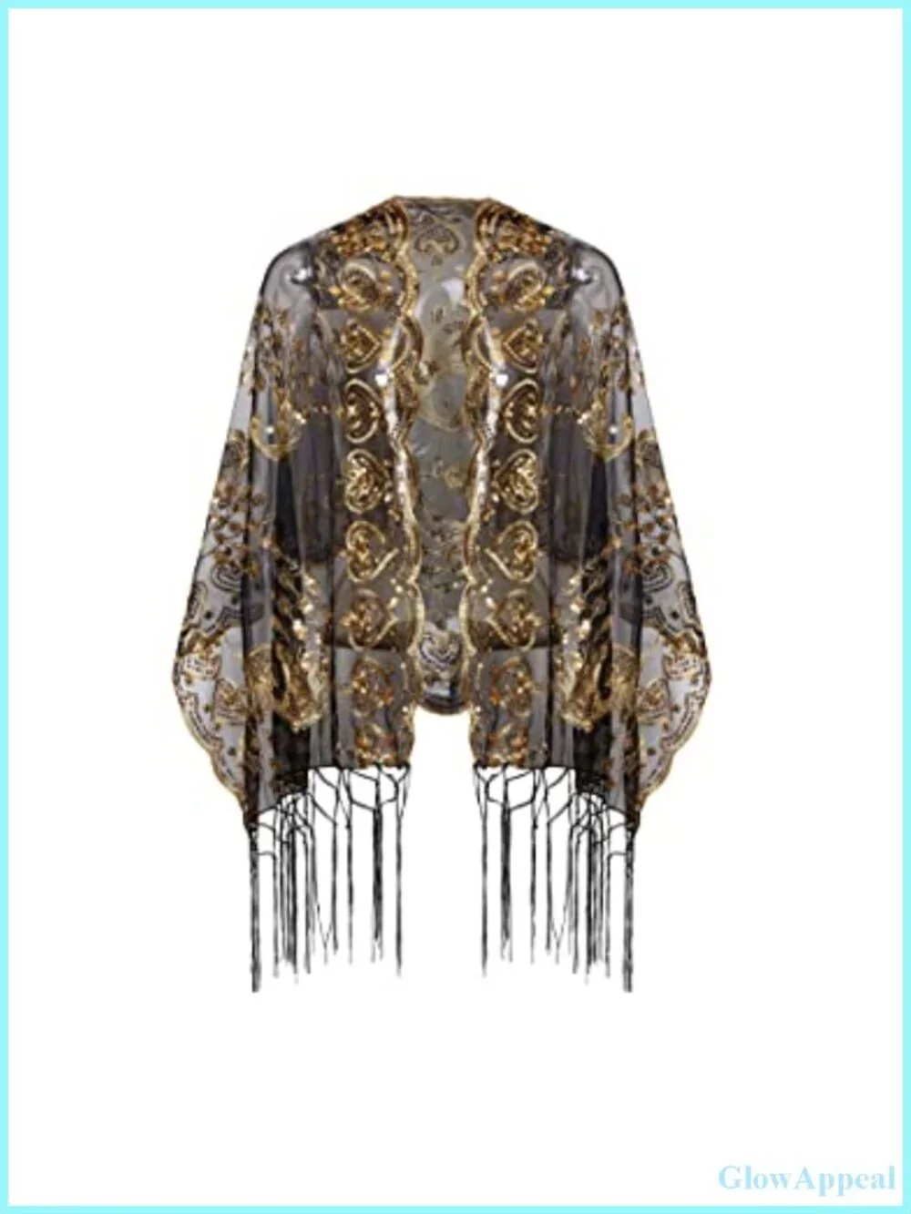 Sequin Fringed Evening Shawl Wrap 1920s Flapper Cape Cover Up