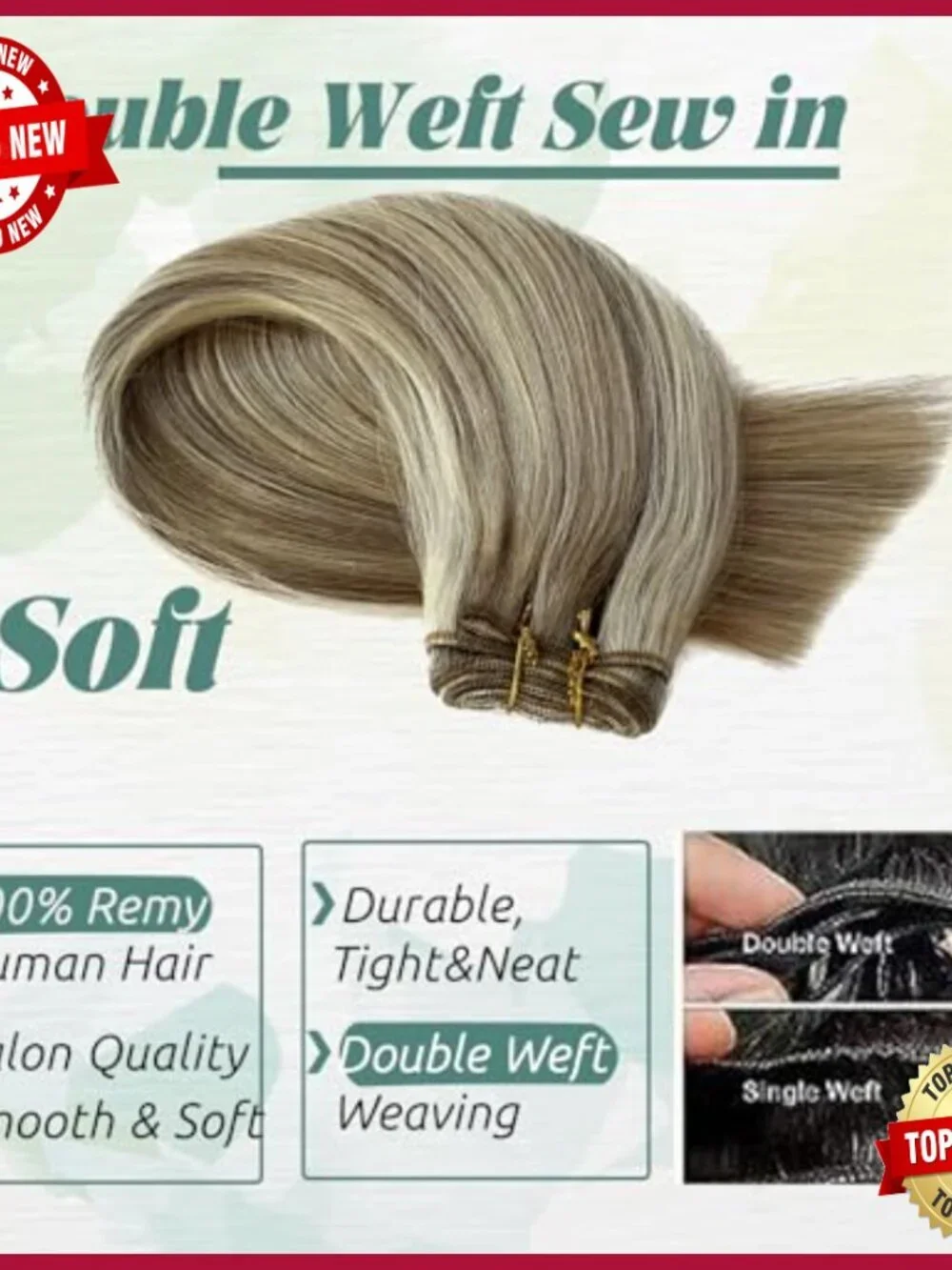 18-Inch Human Hair Sew-In Extensions, Silky Straight Weft, 100 Grams