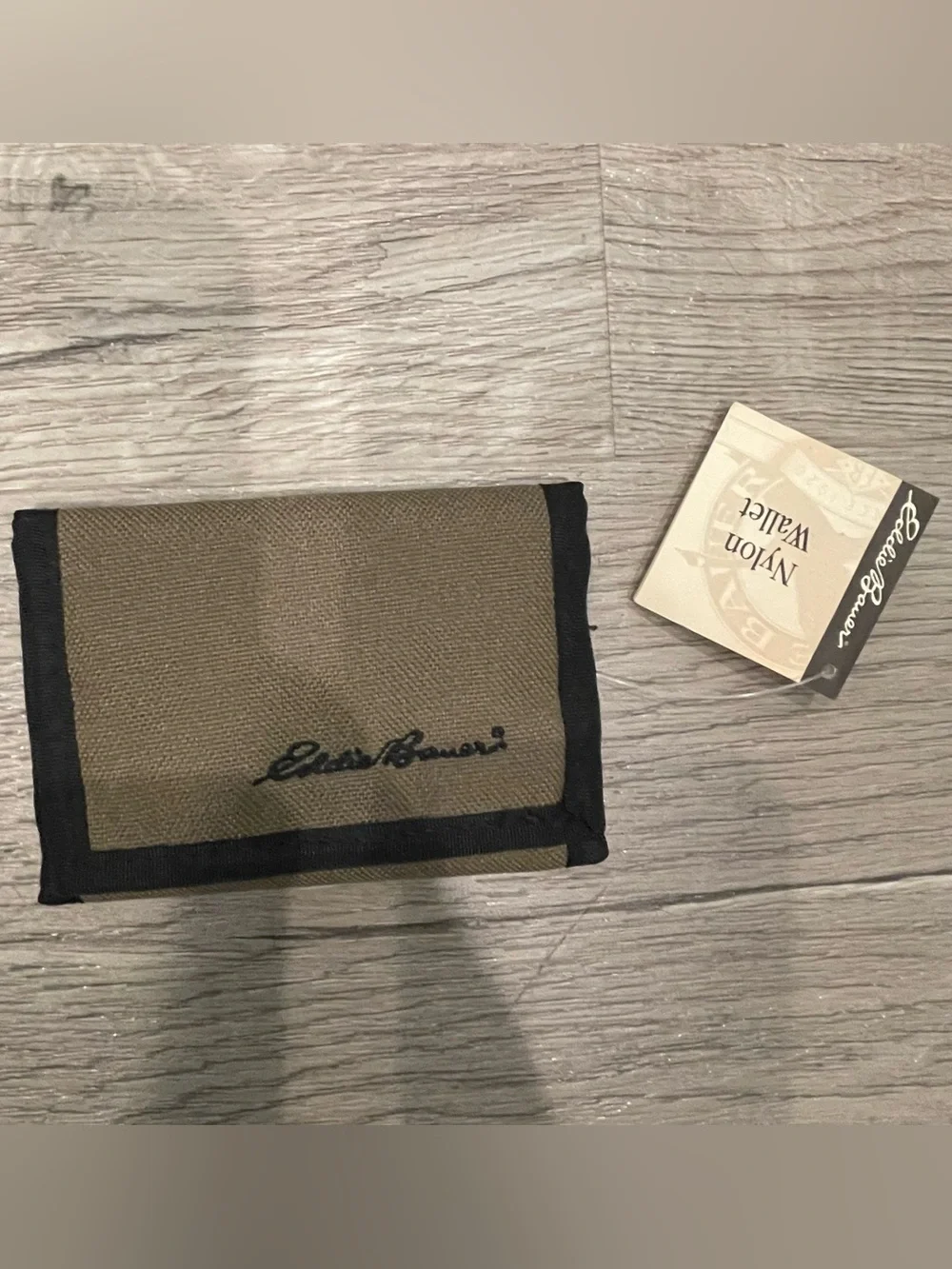 Eddie Bauer Nylon Hook & Loop Closure Wallet Brown Tan Black Trim NWT