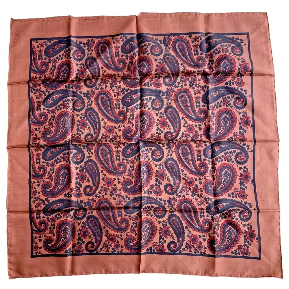 Vintage silk scarf black & brown paisley print 24