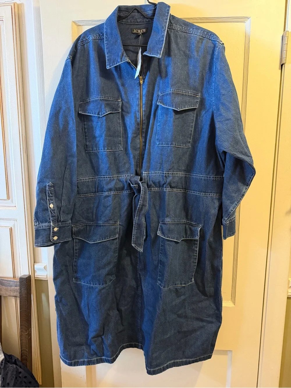 J. Crew Blue Denim Utility Shirt Dress with Zip Front
