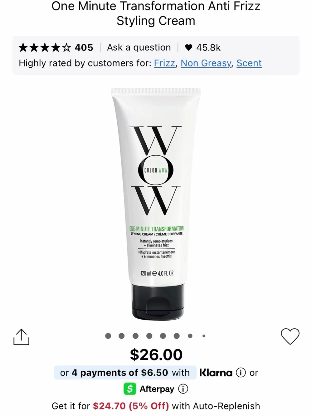 Color Wow One Minute Transformation Anti Frizz Styling Cream 4fl.oz