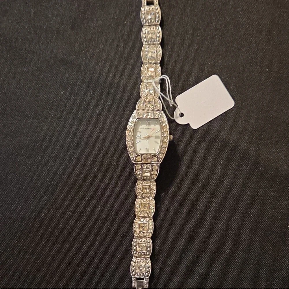 Isaac Mizrahi Live Watch Womens Silver Tone Crystal Tonneau MOP Dial IMZ329
