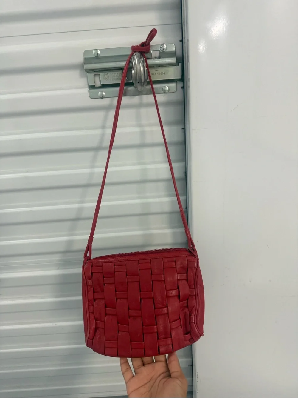 VTG Red Leather Woven Crossbody Shoulder Bag  bottega inspired