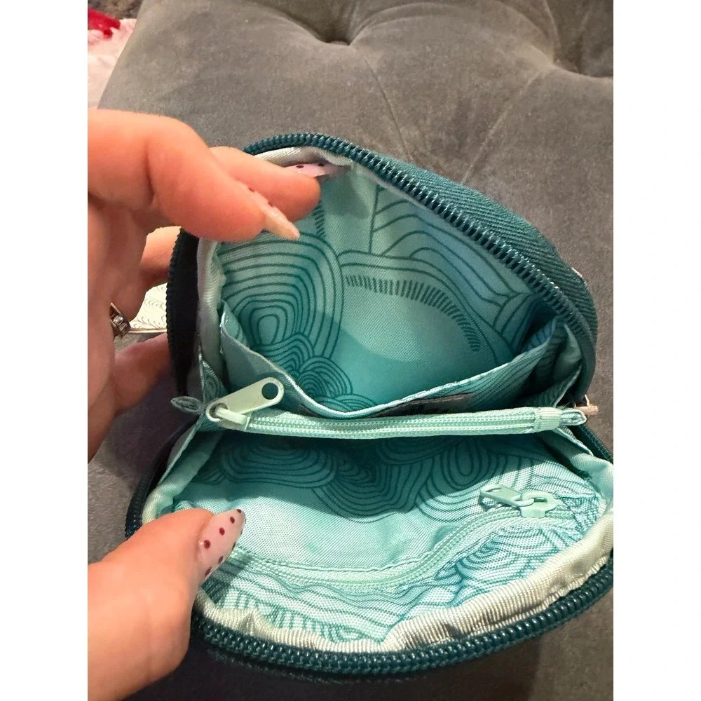 Haiku Pouch Teal Blue Gray Geometric Pattern Wallet Organizer Strap