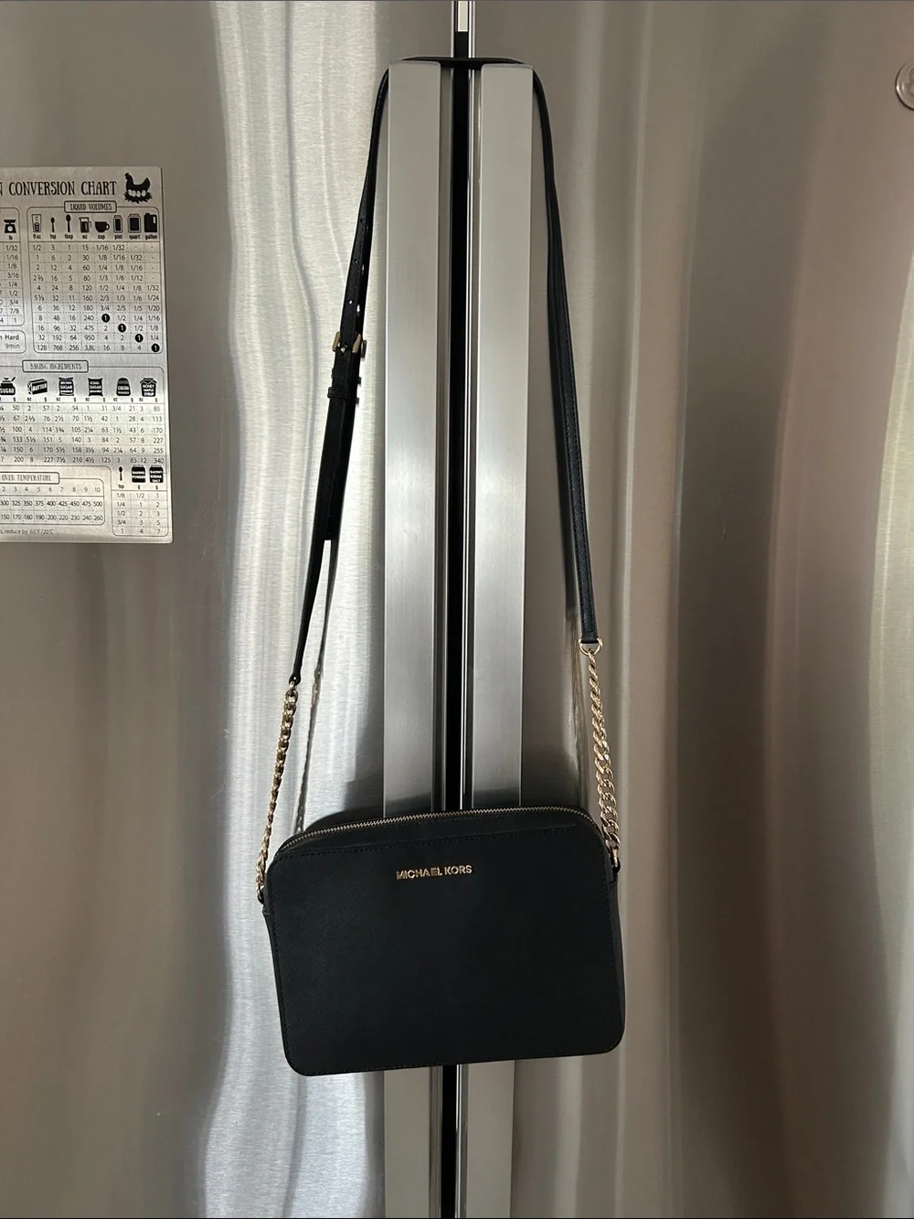 Michael Kors Black Crossbody with Gold Chain Strap