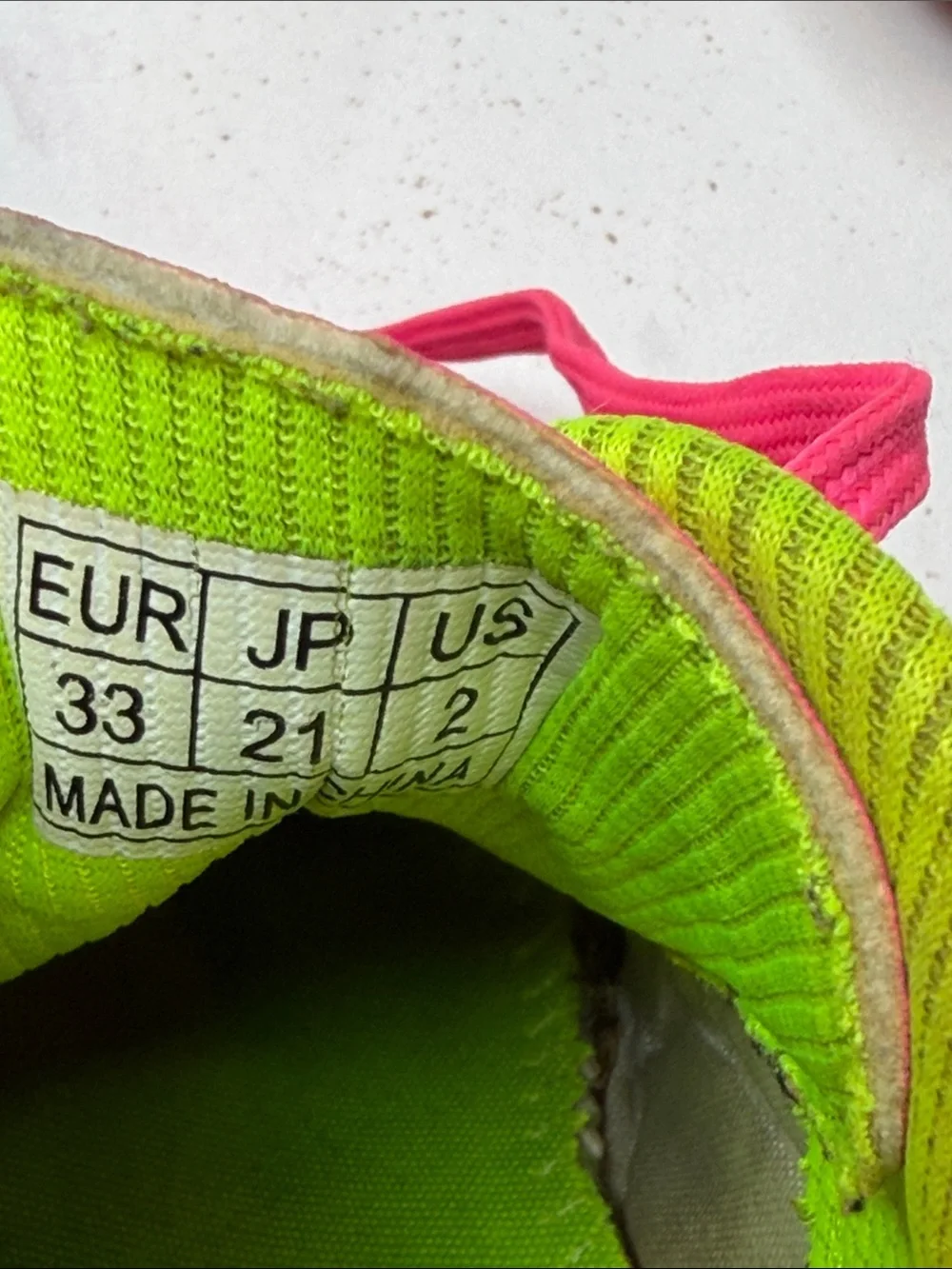 Bright Pink Athletic Cleats Shoes with Neon Yellow Back & Interior Kids size 2