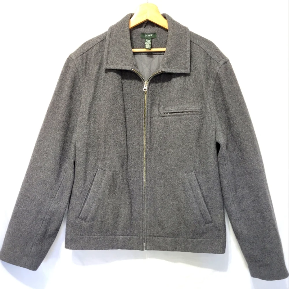 J.Crew wool Charcoal Grey Zip front quilted lined classic biker jacket