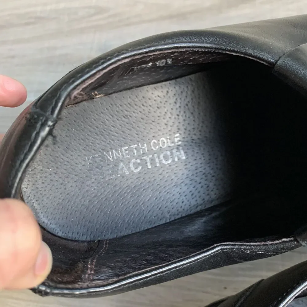Kenneth Cole Meet U There Split Toe Slip On Loafers 10.5M Black Leather Smooth