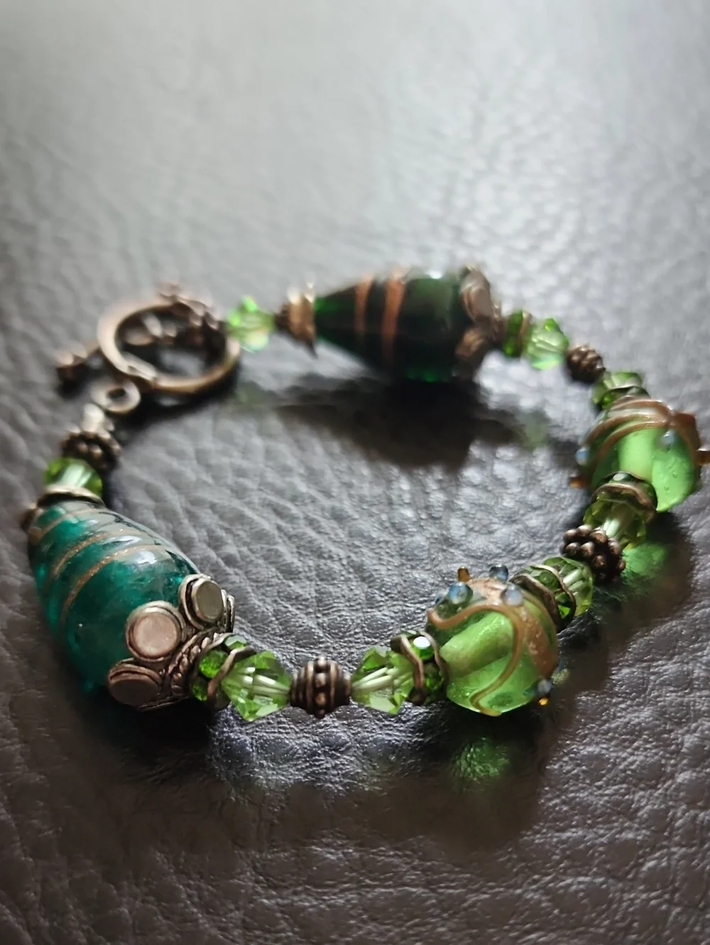 Green Glass Bead Bracelet with Sterling Silver Accents - Elegant Women’s Jewelry