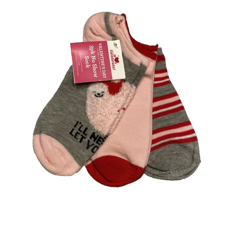 3 pairs womens celebrate valentines day no show ankle socks‎ size 4-10