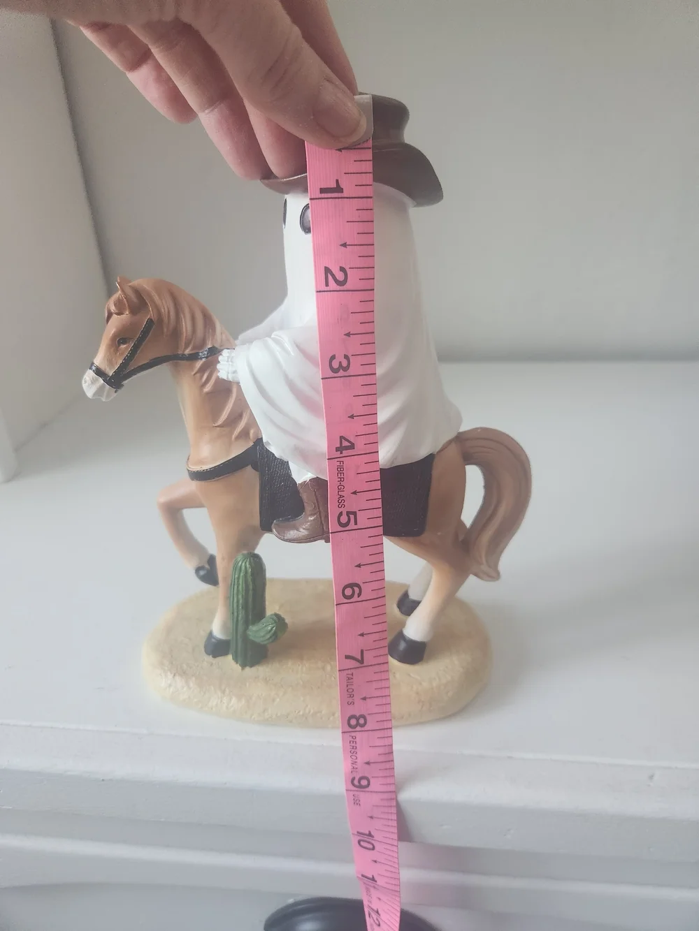 Ghost Cowboy Riding A Horse Figurine - White and Brown Western Decor Resin