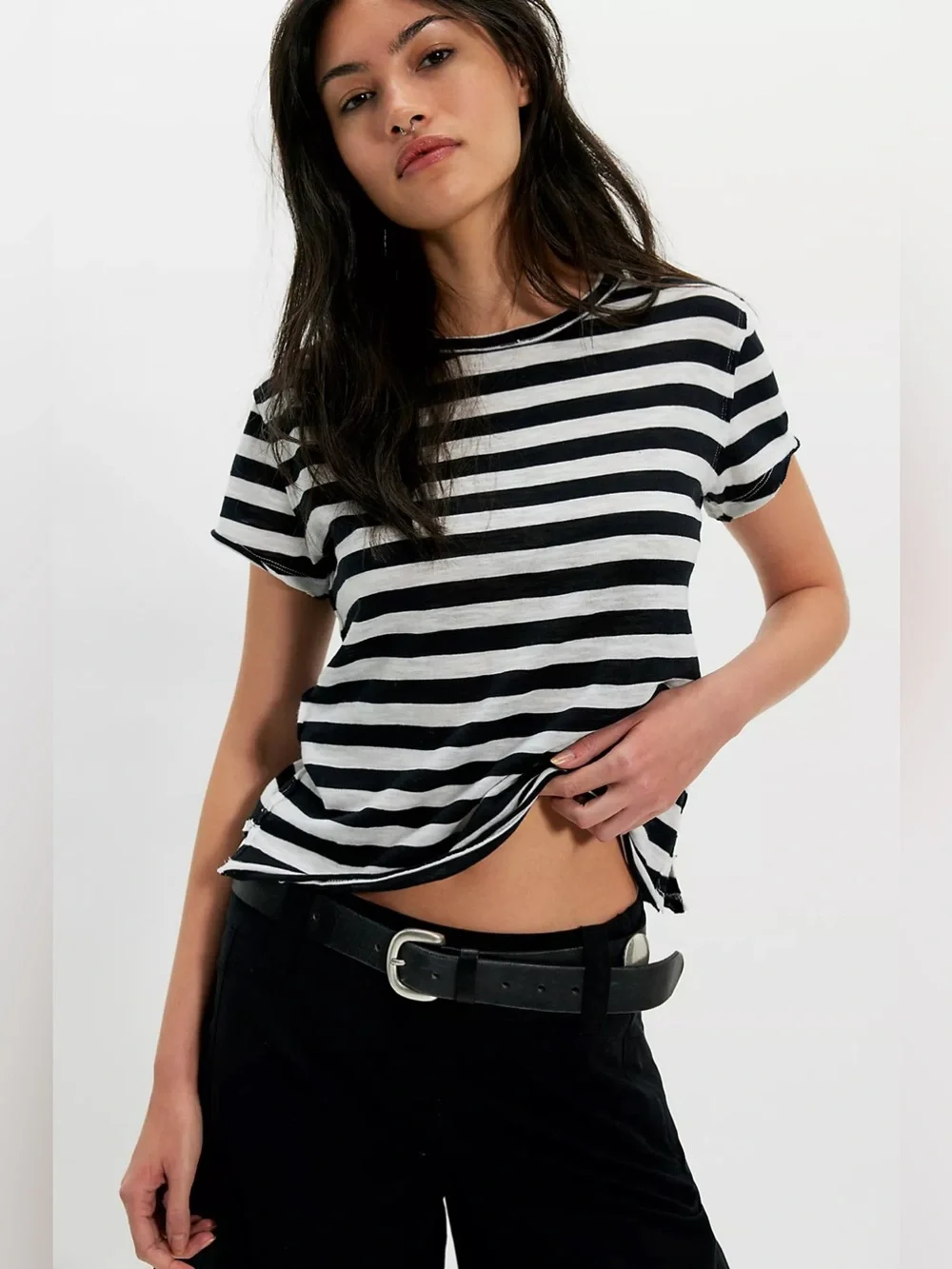 NWT! Free People We The Free Nora Striped Cotton Tee Sz Small