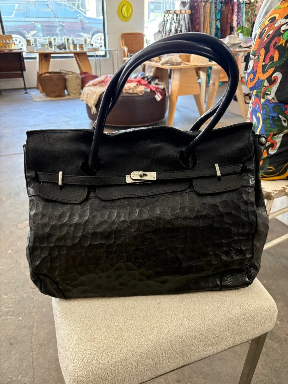 Campomaggi Larice Shopping Embossed Leather Bag in Black