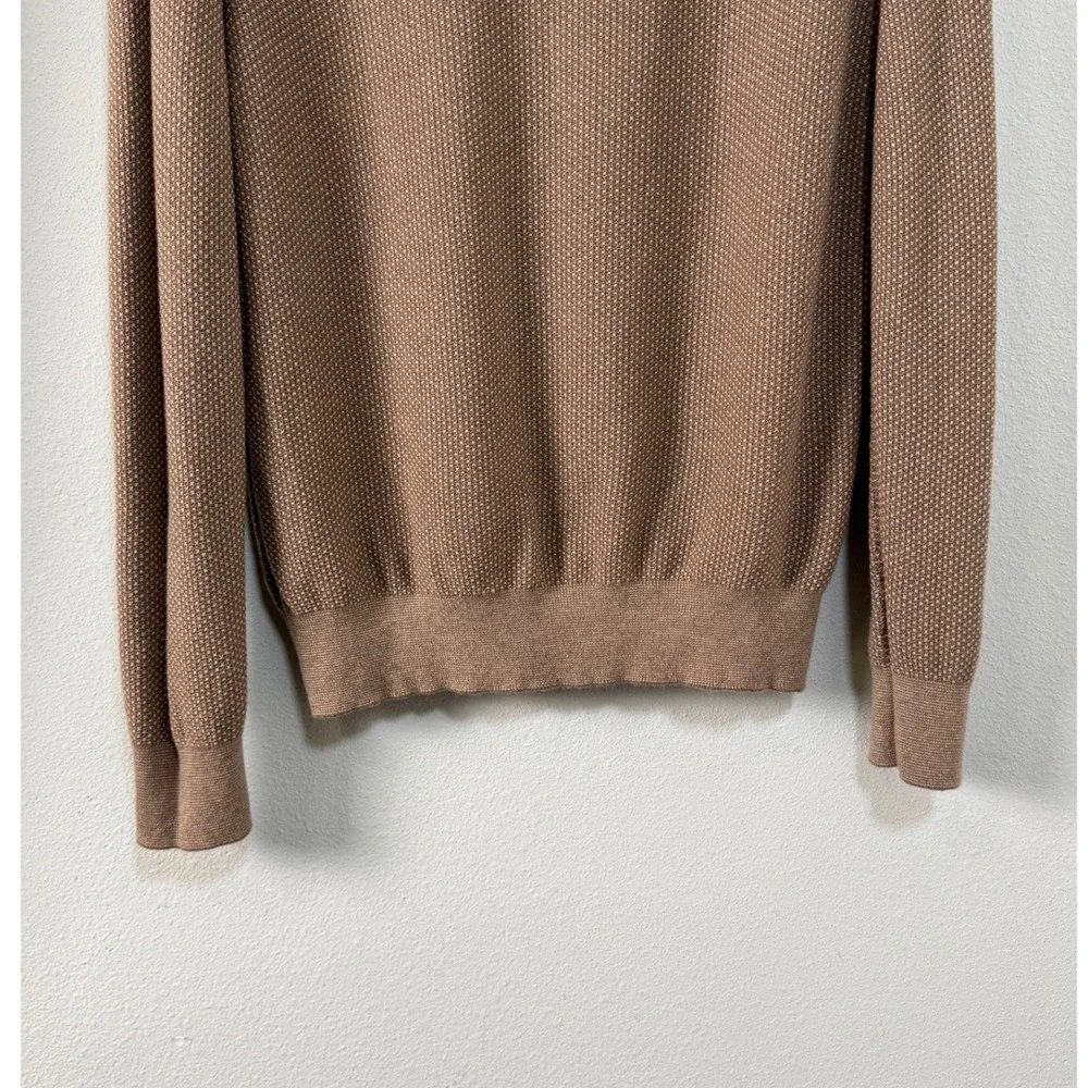 Vince Geo Jacquard Quarter Zip Wool Cashmere Blend Sweater Teton/River Sand Sz M