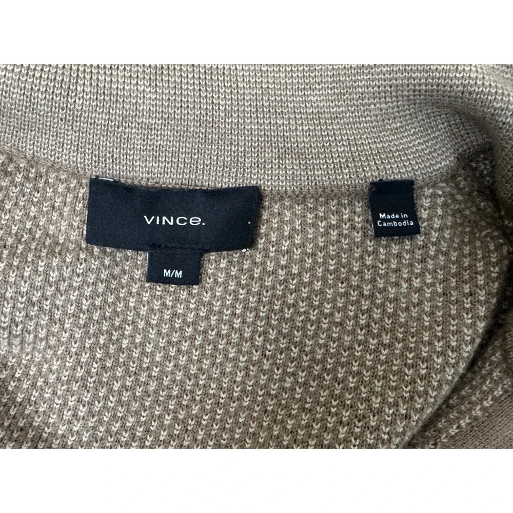 Vince Geo Jacquard Quarter Zip Wool Cashmere Blend Sweater Teton/River Sand Sz M