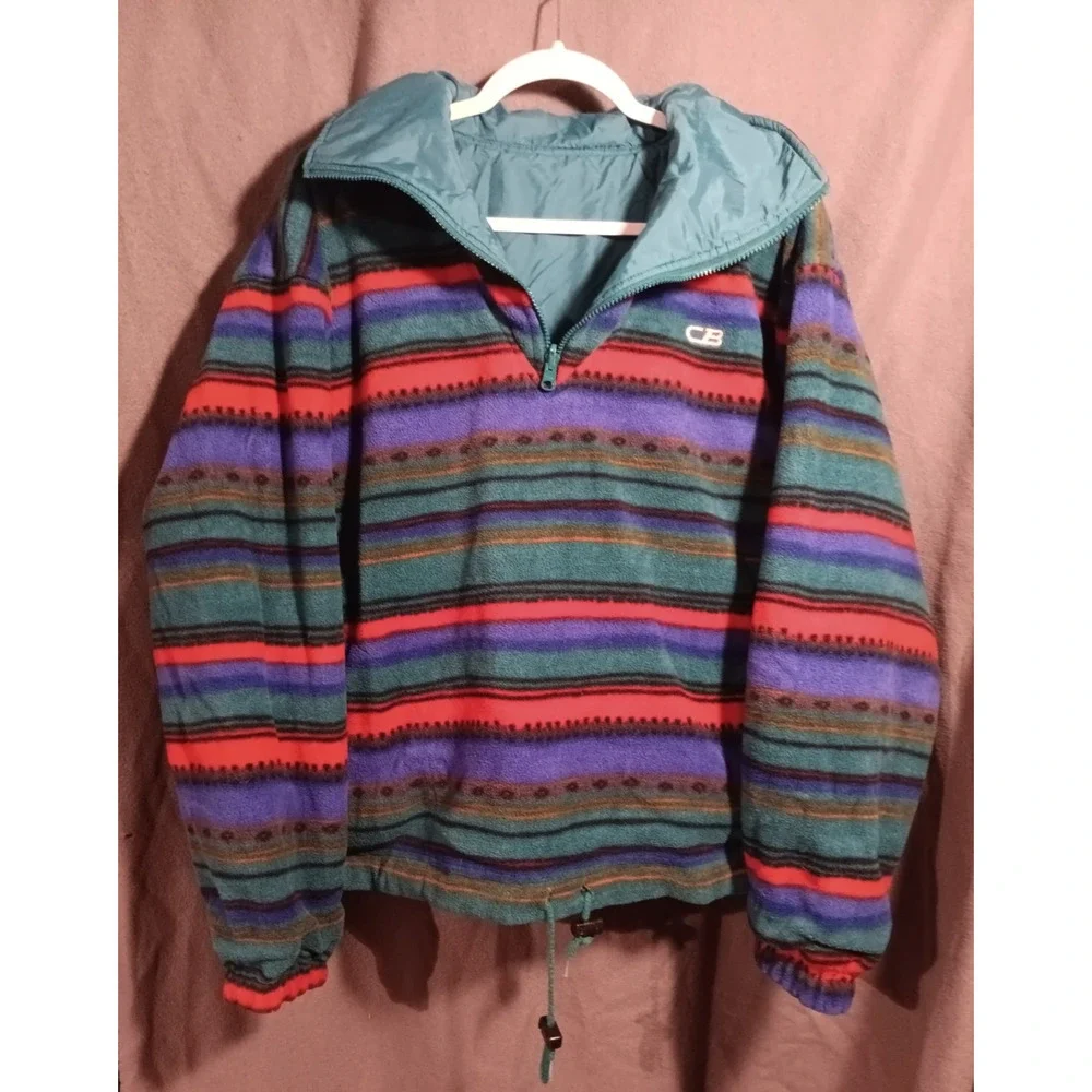 VTG CB Sports Medium Reversible Southwest Stripe Teal Windbreaker Pullover Ski