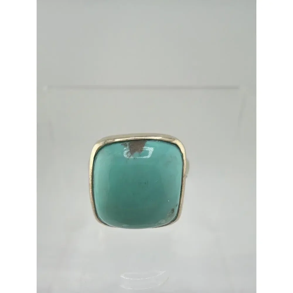 Sterling Silver Cushion Cut Turquoise Bezel Ring Size 8.5
