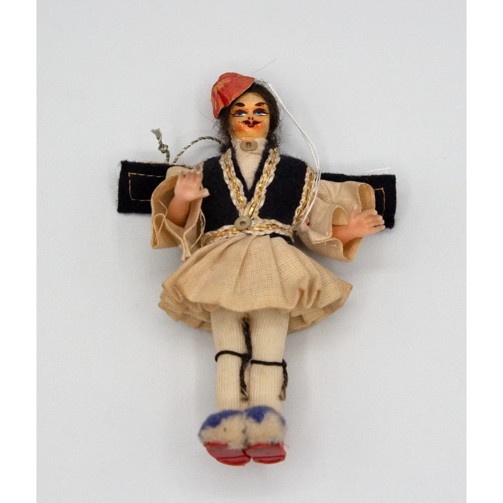 Vintage Greek‎ Evzone Doll Traditional Folk Costume Fustanella Souvenir 4.5 Inch