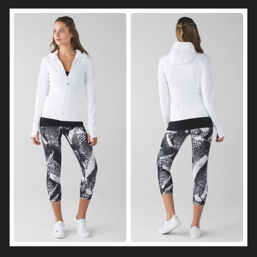 Lululemon Wunder Under Crop III *Full-On LuonStatic Mist White Black Leggings